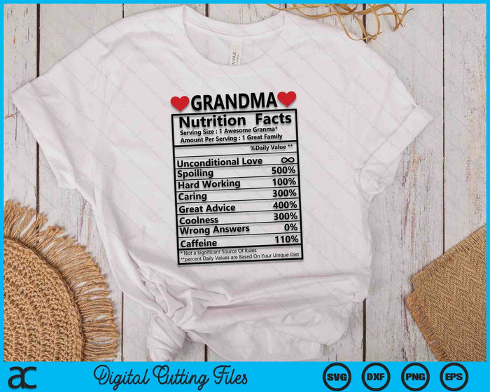 Grandma Nutrition Fact SVG PNG Cutting Printable Files