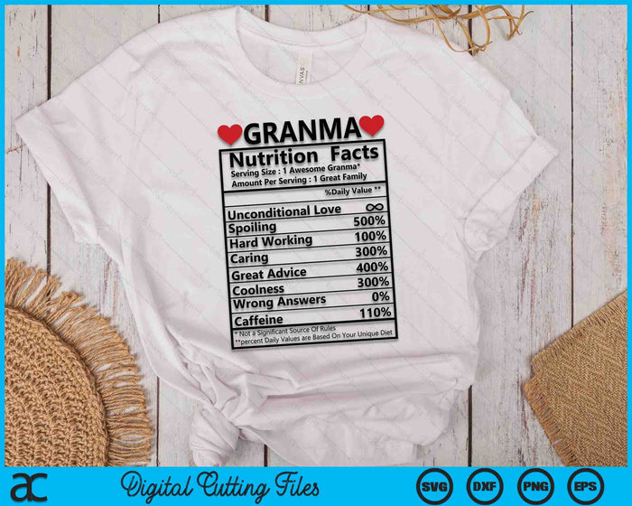 Granma Nutrition Fact SVG PNG Digital Cutting Files