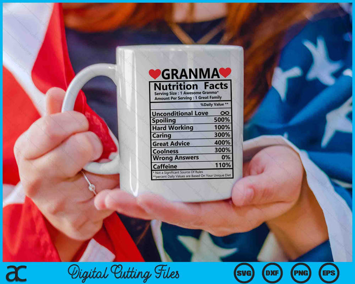 Granma Nutrition Fact SVG PNG Digital Cutting Files
