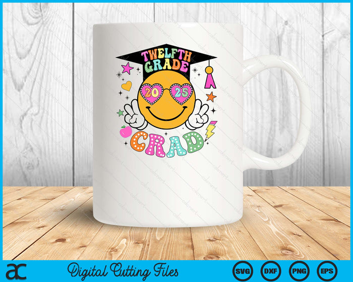 Groovy 12th Grade Graduate Happy Face Graduation 2025 Grad SVG PNG Digital Cutting Files Groovy 12th Grade Graduate Happy Face Graduation 2025 Grad SVG PNG Digital Cutting Files