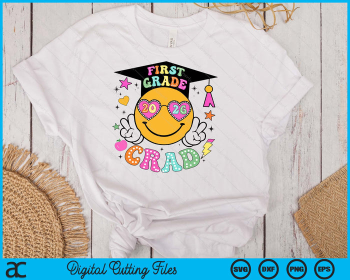 Groovy 1st Grade Graduate Happy Face Graduation 2026 Grad SVG PNG Digital Cutting Files Groovy 1st Grade Graduate Happy Face Graduation 2026 Grad SVG PNG Digital Cutting Files