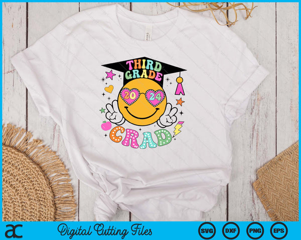 Groovy 3rd Grade Graduate Happy Face Graduation 2024 Grad SVG PNG Digital Cutting Files