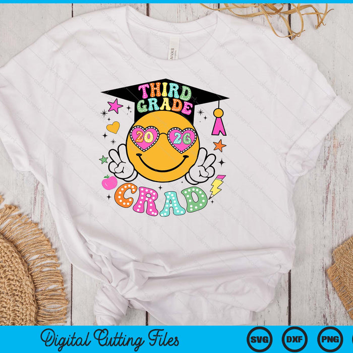 Groovy 3rd Grade Graduate Happy Face Graduation 2026 Grad SVG PNG Digital Cutting Files Groovy 3rd Grade Graduate Happy Face Graduation 2026 Grad SVG PNG Digital Cutting Files