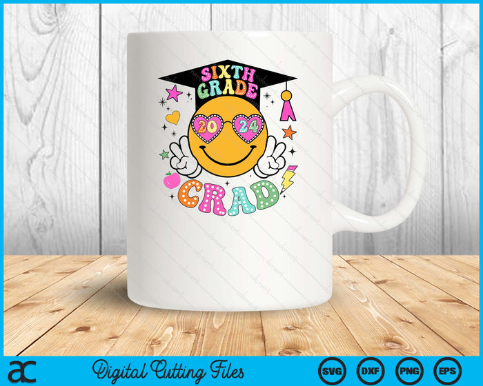 Groovy 6th Grade Graduate Happy Face Graduation 2024 Grad SVG PNG Digital Cutting Files Groovy 6th Grade Graduate Happy Face Graduation 2024 Grad SVG PNG Digital Cutting Files