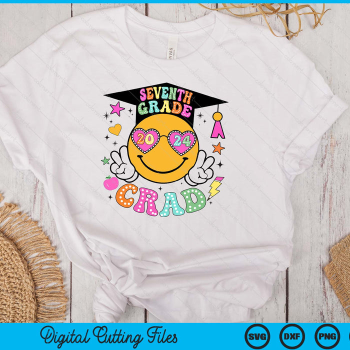 Groovy 7th Grade Graduate Happy Face Graduation 2024 Grad SVG PNG Digital Cutting Files Groovy 7th Grade Graduate Happy Face Graduation 2024 Grad SVG PNG Digital Cutting Files