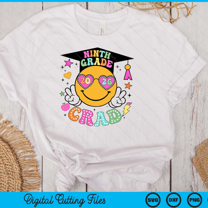 Groovy 9th Grade Graduate Happy Face Graduation 2026 Grad SVG PNG Digital Cutting Files Groovy 9th Grade Graduate Happy Face Graduation 2026 Grad SVG PNG Digital Cutting Files