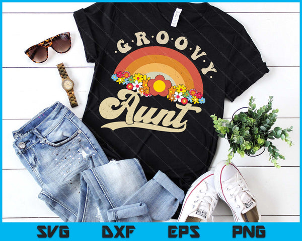 Groovy Aunt Retro Rainbow Colorful Flowers Design SVG PNG Digital Printable Files