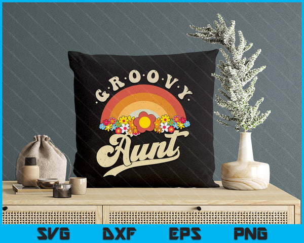 Groovy Aunt Retro Rainbow Colorful Flowers Design SVG PNG Digital Printable Files