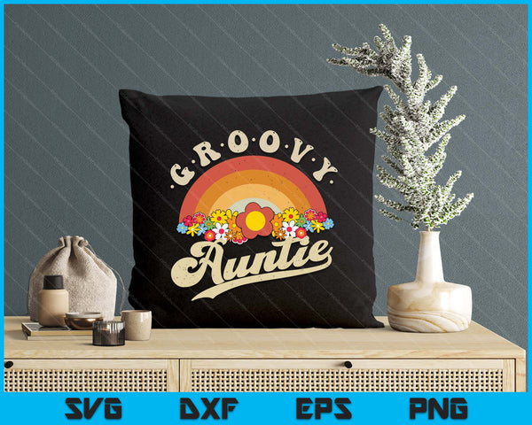 Groovy Auntie Retro Rainbow Colorful Flowers Design SVG PNG Digital Printable Files