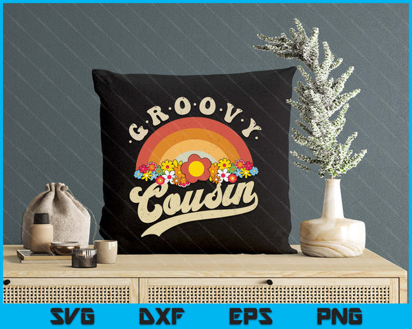 Groovy Cousin Retro Rainbow Colorful Flowers Design SVG PNG Digital Printable Files