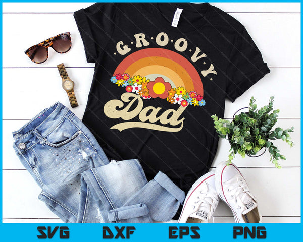 Groovy Dad Retro Rainbow Colorful Flowers Design SVG PNG Digital Printable Files