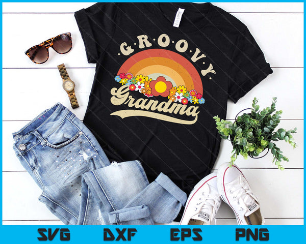 Groovy Gradma Retro Rainbow Colorful Flowers Design SVG PNG Digital Printable Files