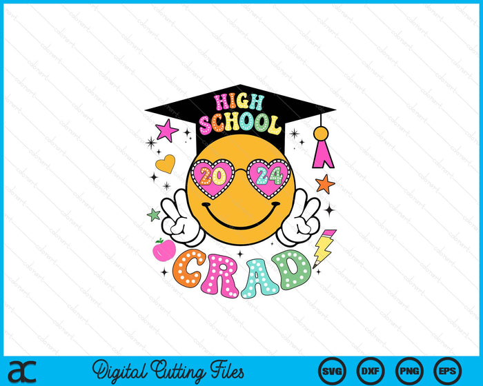 Groovy High school Graduate Happy Face Graduation 2024 Grad SVG PNG Digital Cutting Files Groovy High school Graduate Happy Face Graduation 2024 Grad SVG PNG Digital Cutting Files
