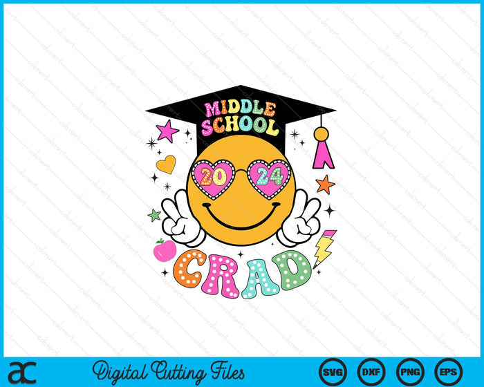 Groovy Middle school Graduate Happy Face Graduation 2024 Grad SVG PNG Digital Cutting Files Groovy Middle school Graduate Happy Face Graduation 2024 Grad SVG PNG Digital Cutting Files