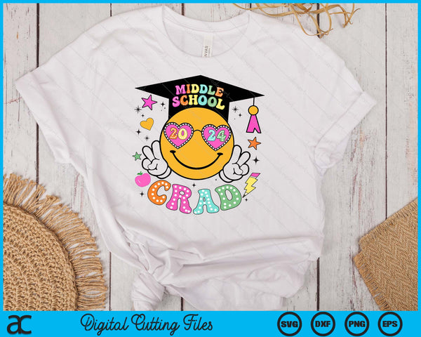 Groovy Middle school Graduate Happy Face Graduation 2024 Grad SVG PNG Digital Cutting Files