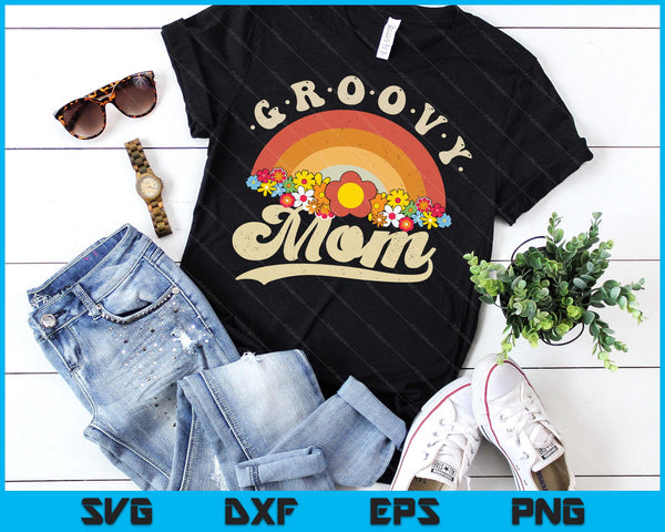 Groovy Mom Retro Rainbow Colorful Flowers SVG PNG Digital Printable Files