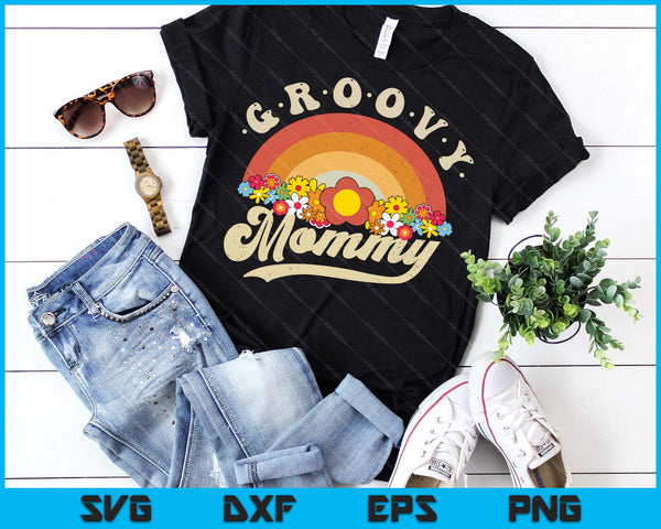 Groovy Mommy Retro Rainbow Colorful Flowers SVG PNG Digital Printable Files