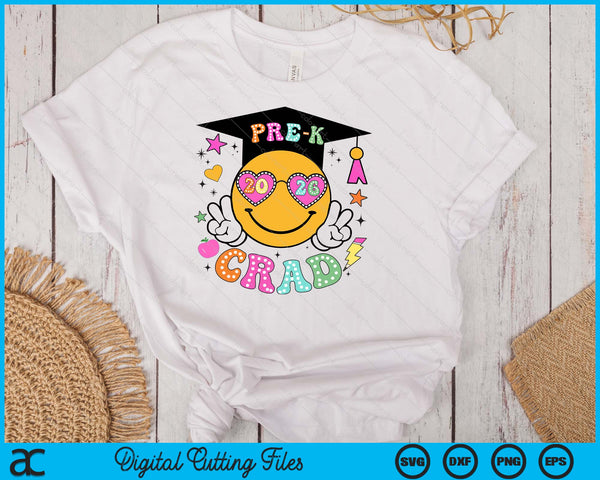 Groovy Pre-K Graduate Happy Face Graduation 2026 Grad SVG PNG Digital Cutting Files