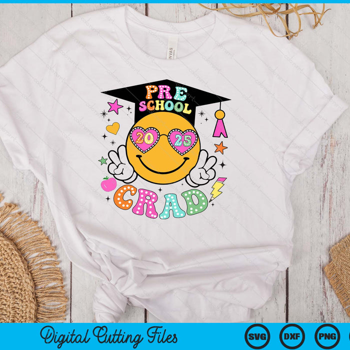 Groovy Preschool Graduate Happy Face Graduation 2025 Grad SVG PNG Digital Cutting Files Groovy Preschool Graduate Happy Face Graduation 2025 Grad SVG PNG Digital Cutting Files