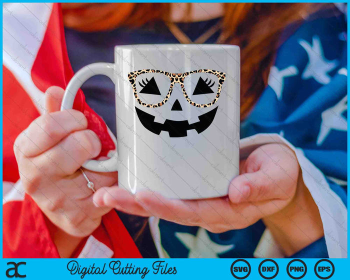 Halloween Pumpkin Face Eyelashes Leopard Glasses SVG PNG Digital Cutting Files Halloween Pumpkin Face Eyelashes Leopard Glasses SVG PNG Digital Cutting Files