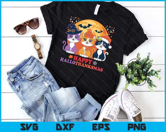 Happy Hallothanksmas Cats SVG PNG Digital Cutting Files Happy Hallothanksmas Cats SVG PNG Digital Cutting Files