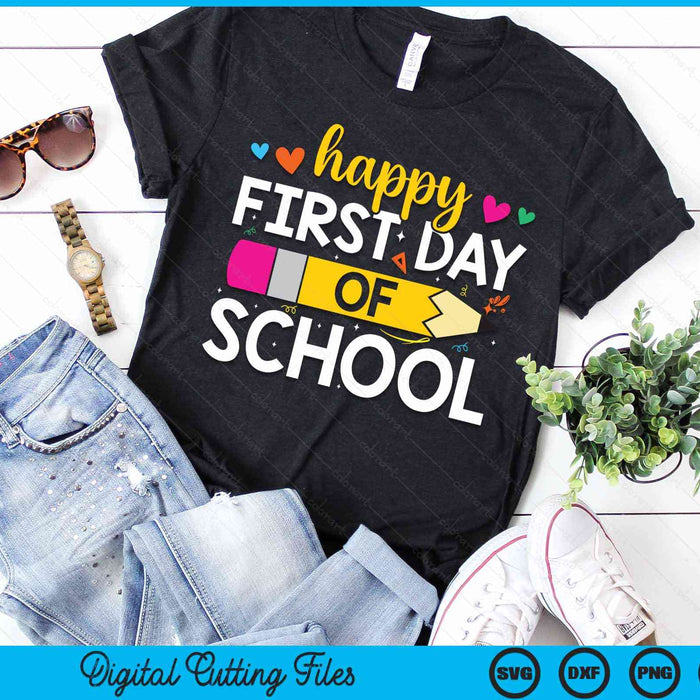 Happy First Day Of School Teacher Kids Back to School SVG PNG Digital Cutting Files Happy First Day Of School Teacher Kids Back to School SVG PNG Digital Cutting Files