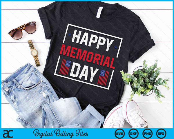 Happy Memorial Day USA Flag American Patriotic Armed Forces SVG PNG Digital Cutting Files