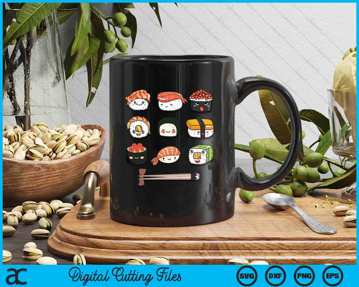 Happy Sushi Anime Kawaii Set Japanese Food Lover Otaku Manga SVG PNG Digital Printable Files Happy Sushi Anime Kawaii Set Japanese Food Lover Otaku Manga SVG PNG Digital Printable Files