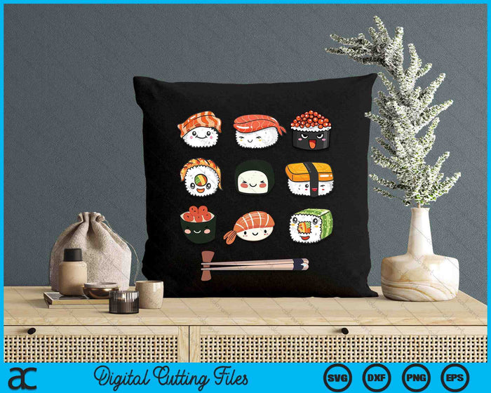 Happy Sushi Anime Kawaii Set Japanese Food Lover Otaku Manga SVG PNG Digital Printable Files Happy Sushi Anime Kawaii Set Japanese Food Lover Otaku Manga SVG PNG Digital Printable Files