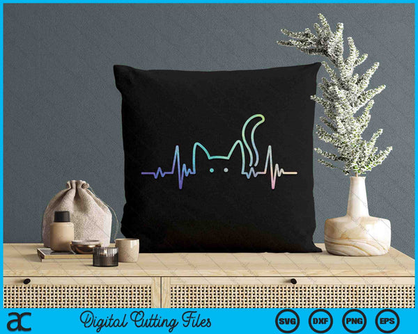 Heartbeat Cat Lover Animal Silhouette Cute Cat SVG PNG Digital Cutting File