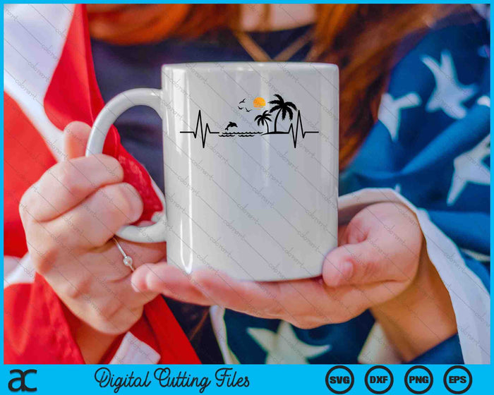 Heartbeat with Tropical Palm Trees Beach Island and Dolphin SVG PNG Digital Cutting Files Heartbeat with Tropical Palm Trees Beach Island and Dolphin SVG PNG Digital Cutting Files