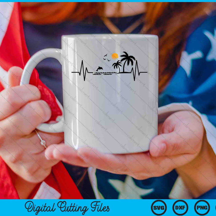 Heartbeat with Tropical Palm Trees Beach Island and Dolphin SVG PNG Digital Cutting Files Heartbeat with Tropical Palm Trees Beach Island and Dolphin SVG PNG Digital Cutting Files