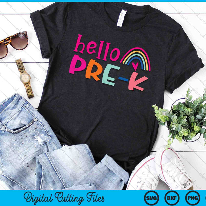 Hello Pre-k Teacher Rainbow First Day Of School SVG PNG Digital Cutting Files Hello Pre-k Teacher Rainbow First Day Of School SVG PNG Digital Cutting Files