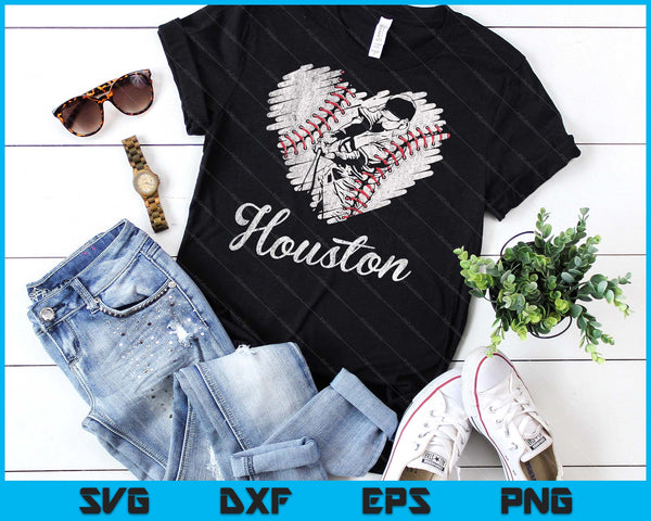 Houston Baseball Heart Distressed Vintage Baseball Fans SVG PNG Digital Printable Files