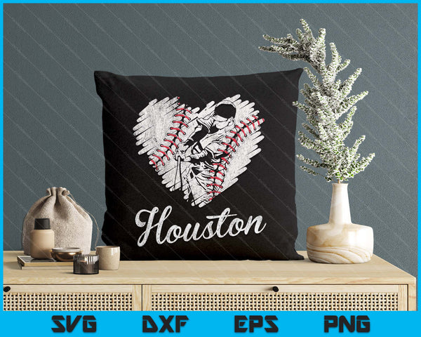 Houston Baseball Heart Distressed Vintage Baseball Fans SVG PNG Digital Printable Files