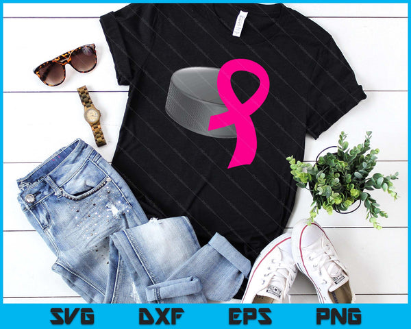 Ice Hockey Pink Ribbon Heart Cool Breast Cancer Awareness Gifts SVG PNG Cutting Printable Files