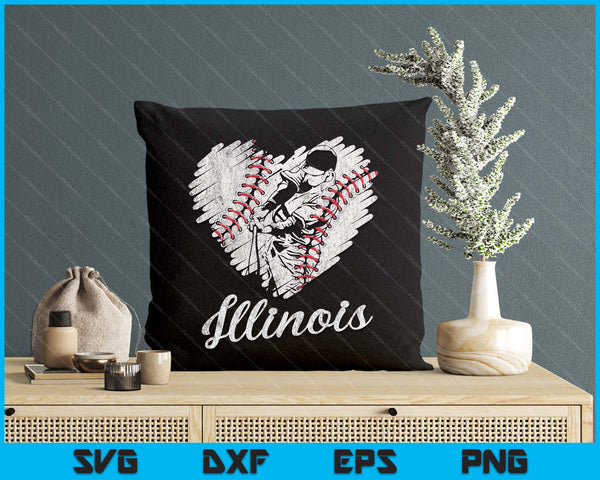 Illinois Baseball Heart Distressed Vintage Baseball Fans SVG PNG Digital Printable Files