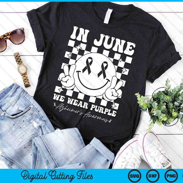 In June We Wear Purple Alzheimer's Awareness Groovy Smile SVG PNG Digital Cutting Files In June We Wear Purple Alzheimer's Awareness Groovy Smile SVG PNG Digital Cutting Files