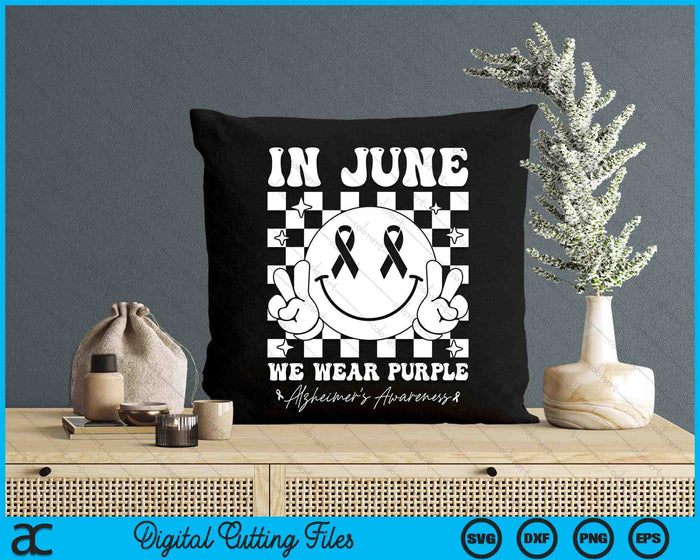 In June We Wear Purple Alzheimer's Awareness Groovy Smile SVG PNG Digital Cutting Files In June We Wear Purple Alzheimer's Awareness Groovy Smile SVG PNG Digital Cutting Files