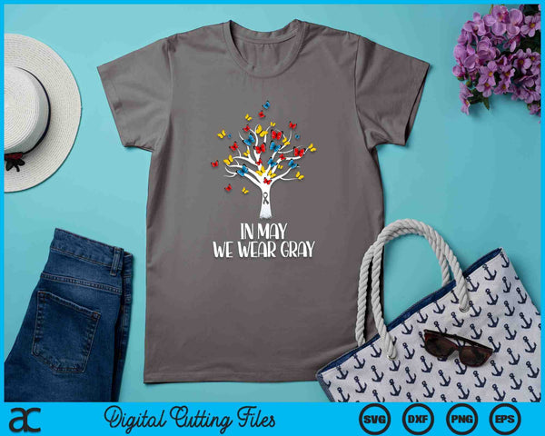In May We Wear Gray Brain Cancer Awareness Butterfly Tree SVG PNG Digital Printable Files