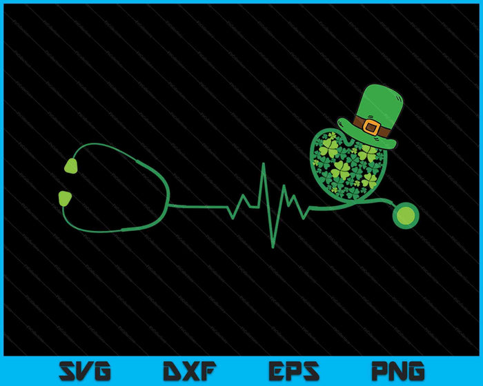 Irish Nurse St Patricks Day Stethoscope & Heartbeat SVG PNG Digital Printable Files
