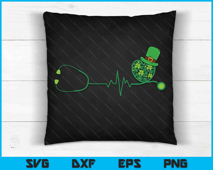 Irish Nurse St Patricks Day Stethoscope & Heartbeat SVG PNG Digital Printable Files