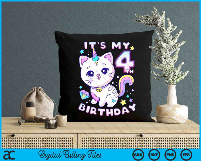It's My 4th Birthday Unicorn Birthday Girl 4 Years Old SVG PNG Digital Printable Files