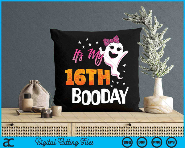 Its My 16th Boo Day Cute Halloween Birthday Ghost Pink Bow SVG PNG Digital Printable Files