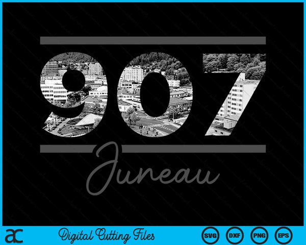 Juneau 907 Area Code Skyline Alaska Vintage SVG PNG Digital Cutting Files