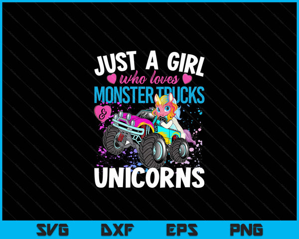 Just A Girl Who Loves Monster Trucks And Unicorns Girls Gift SVG PNG Digital Printable Files