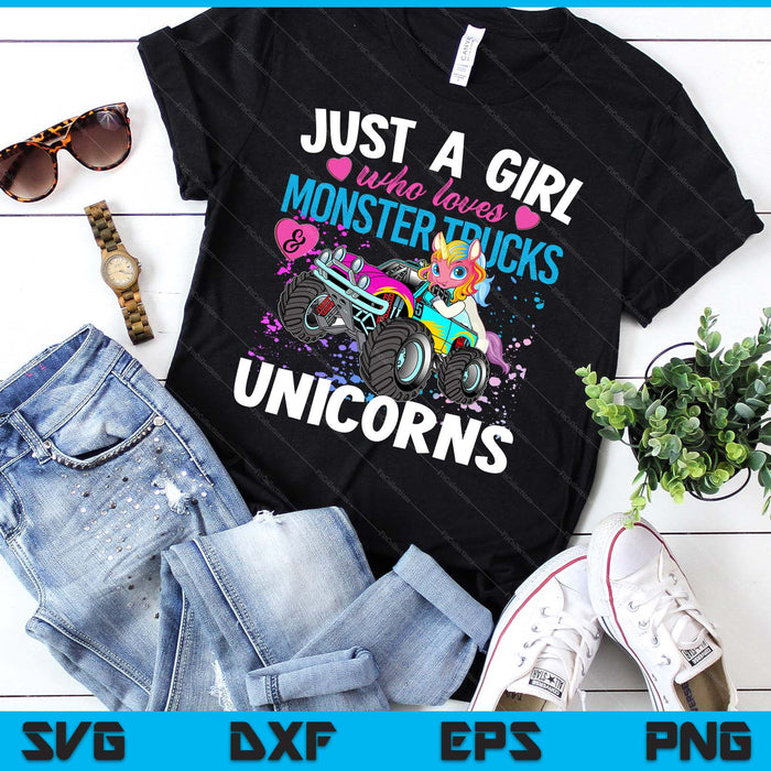 Just A Girl Who Loves Monster Trucks And Unicorns Girls Gift SVG PNG Digital Printable Files