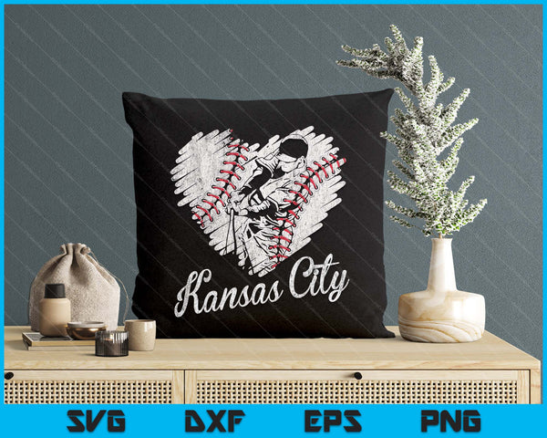 Kansas City Baseball Heart Distressed Vintage Baseball Fans SVG PNG Digital Printable Files