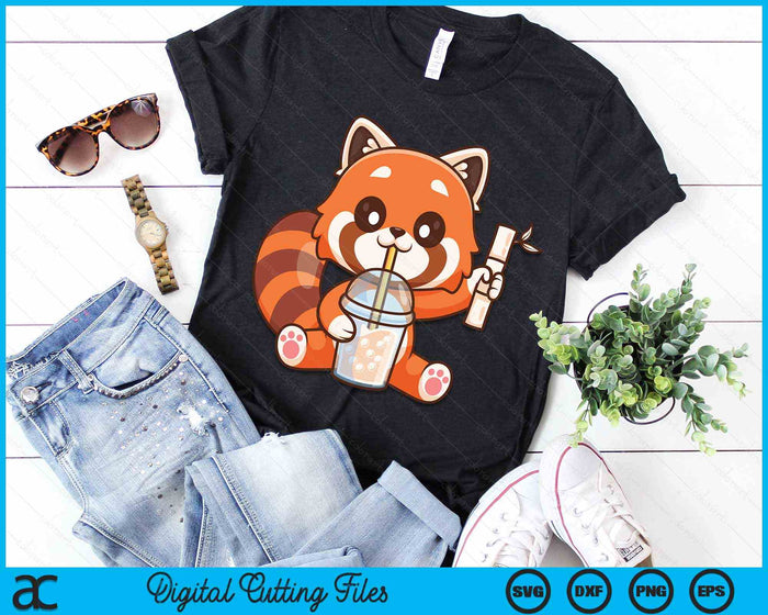Kawaii Anime Red Panda Drinking Boba Bubble Tea SVG PNG Digital Cutting Files Kawaii Anime Red Panda Drinking Boba Bubble Tea SVG PNG Digital Cutting Files