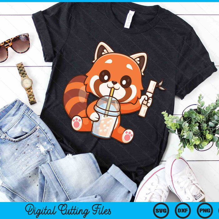 Kawaii Anime Red Panda Drinking Boba Bubble Tea SVG PNG Digital Cutting Files Kawaii Anime Red Panda Drinking Boba Bubble Tea SVG PNG Digital Cutting Files
